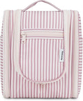 Narwey Small Striped Hanging Travel Toiletry Bag for Women, Travel Bag for Toiletries, Makeup Bag Organizer Cosmetic Bags Make Up Bags for Women (Dusty Rose Stripe) by Narwey