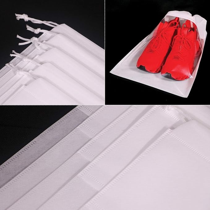 8 Pack Portable Shoe Bags for Travel Large Shoes Pouch Storage Organizer Clear Window with Drawstring for Men and Women White - Image 5