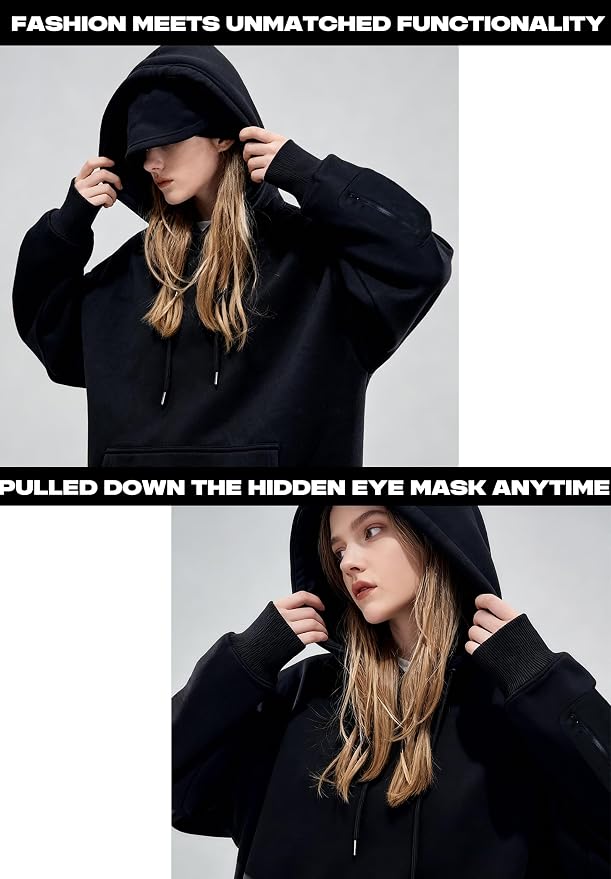 Unisex Travel Hoodie with Eyemask Fleece Sweatshirt Fall Winter | Airplane Hoodie with Multi Pockets & Eye mask Womens Sweatshirts Comfort Pullover Fleece Sweaters Fashion Tops for Couples - Image 4