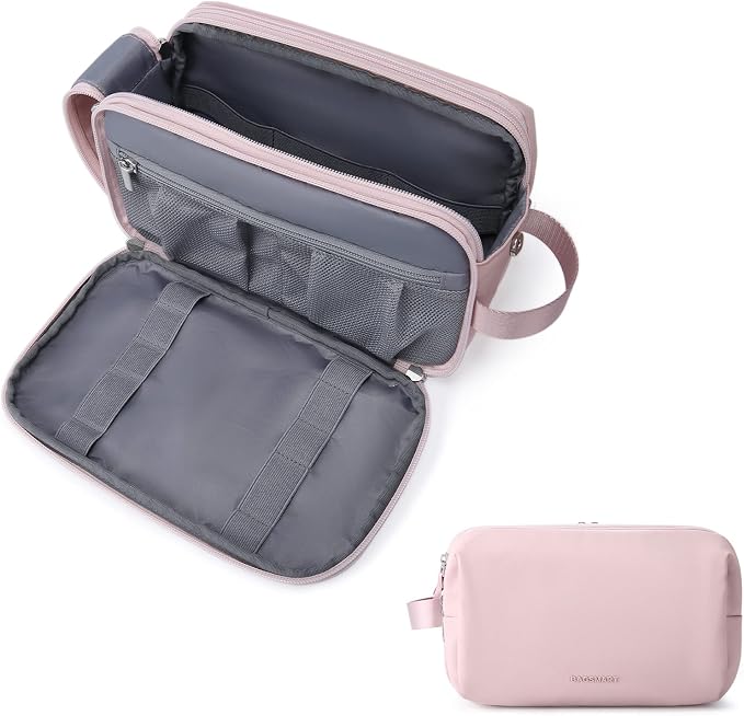 BAGSMART Toiletry Bag for Men, Travel Toiletry Organizer Dopp Kit Water-resistant Shaving Bag for Toiletries Accessories, Door Room Essentials,Pink-large by BAGSMART