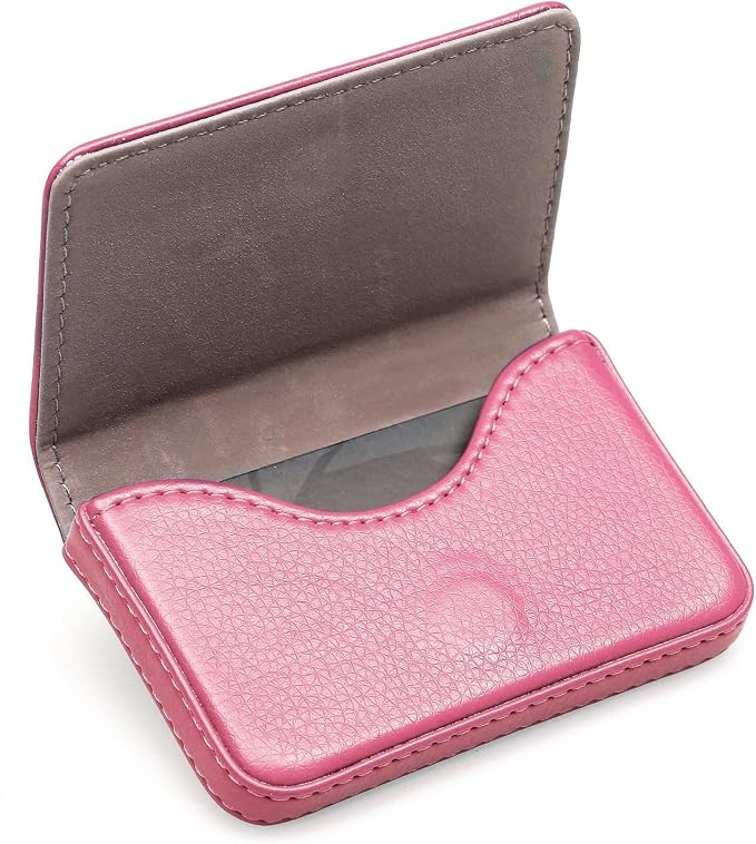RFID Blocking Wallet - Minimalist Leather Business Credit Card Holder with Magnetic, Pink, Small - Image 2