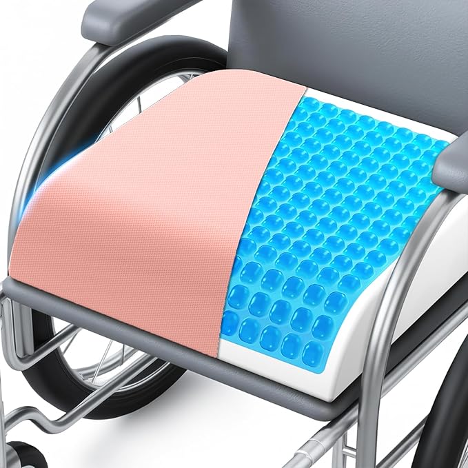 Wheelchair Seat Cushion for Pressure Relief, Cooling Gel Memory Foam Chair Cushion with Slope-Edge Design, Coccyx Support for Tailbone Pain, Non-Slip, for Wheelchairs, Office Chairs & Car Seats, Pink by Unknown