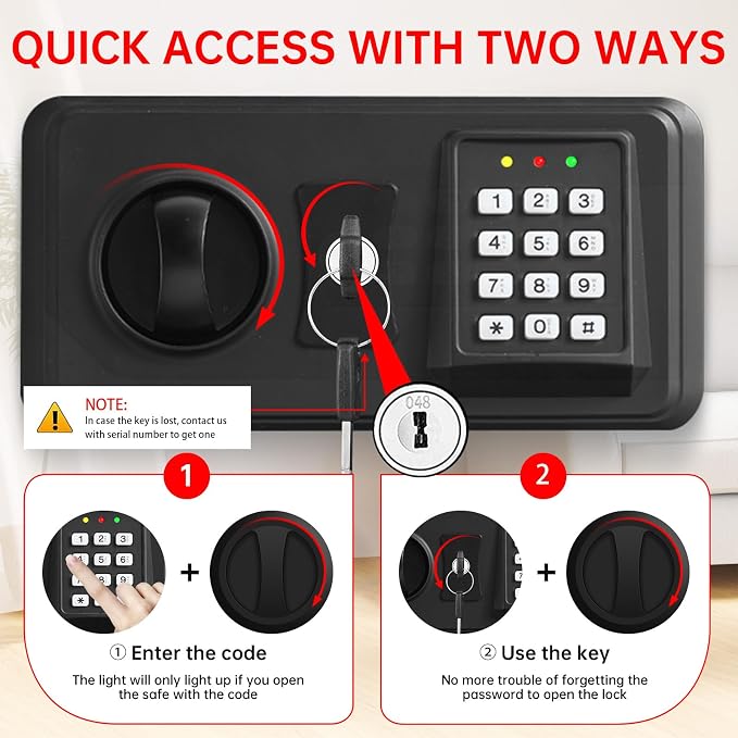 3.5 Cuft Large Safes for Home Use Water and Fireproof, Digital Security Fire Safe Box with Programmable Keypad, Key Lock & Removable Shelf, Anti-Theft Document Safe for Money, Medicine and Valuables - Image 5