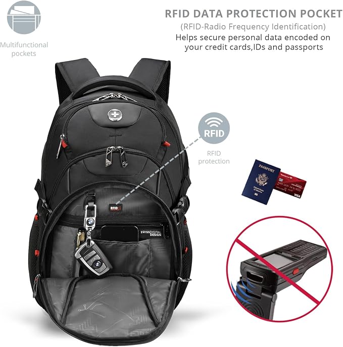 Swissdigital Design Travel Backpack for Men with Apple Find My, Laptop Backpack with USB Charging Port, RFID Protection, Add-A-Bag System - Travel Backpack for Men-Finder Color Random | SD803BT013-01 - Image 6