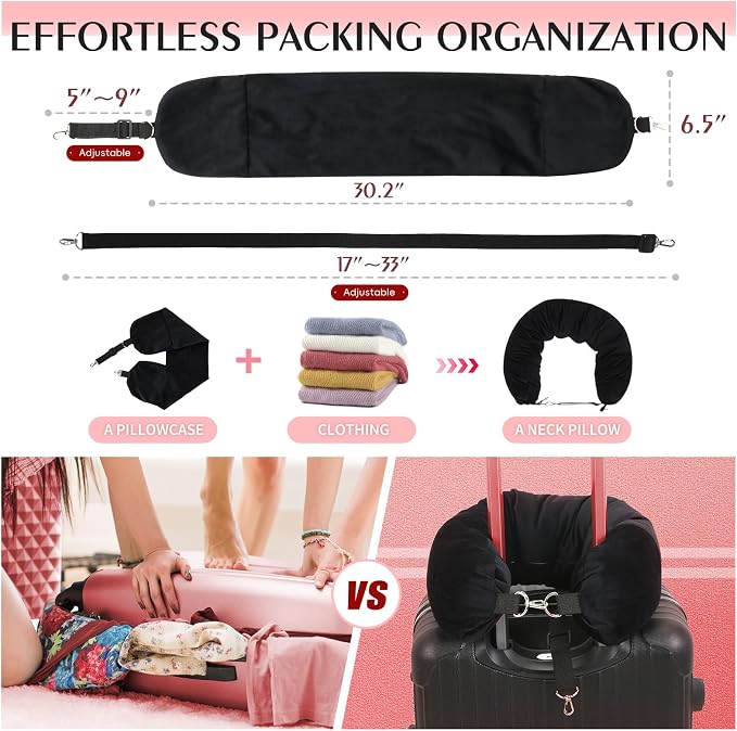 Stuffable Neck Pillow for Travel, Packable Neck Pillow (Black) | Velvet cover, Stuff with clothes to save luggage space, No extra baggage fees, Fits 5+ days travel essentials, Zipper closure - Image 5