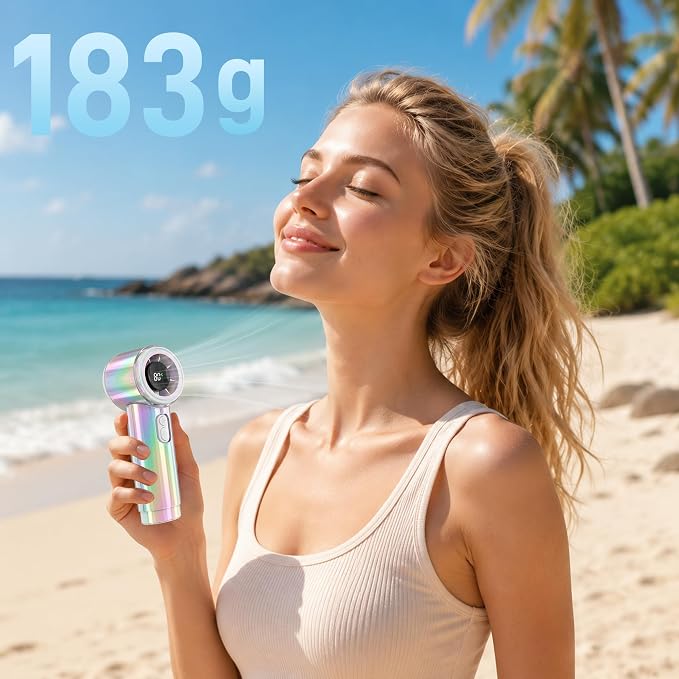 Handheld Fan, 12H Runtime Portable Rechargeable Personal Turbo Fan | 100 Speed, 15000RPM Powerful Battery Operated Hand Held Fan, Summer Essentials for Women Beach Travel Outdoor White - Image 5