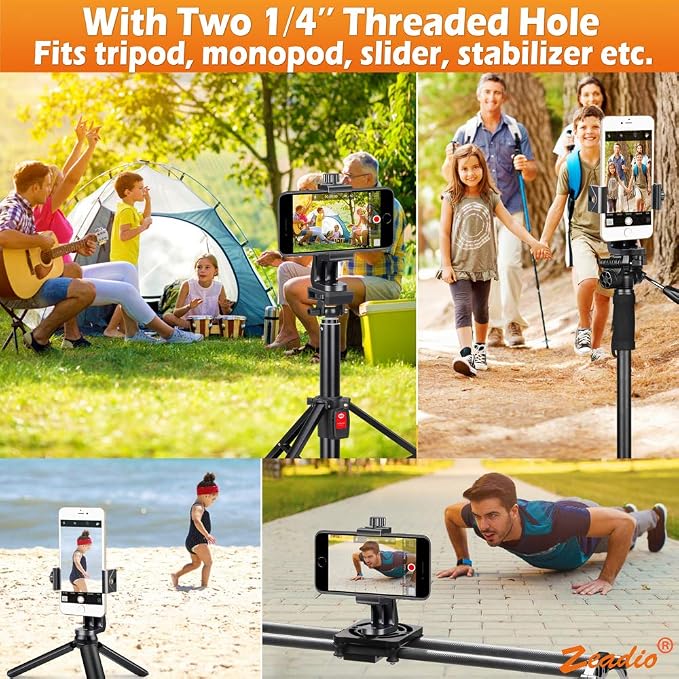 Zeadio Tripod Smartphone Mount, Cell Phone Holder Adapter, Selfie Stick Monopod Adjustable Clamp, Vertical and Horizontal Swivel Bracket, Fits for iPhone, Samsung, Huawei and All Phones - Image 6