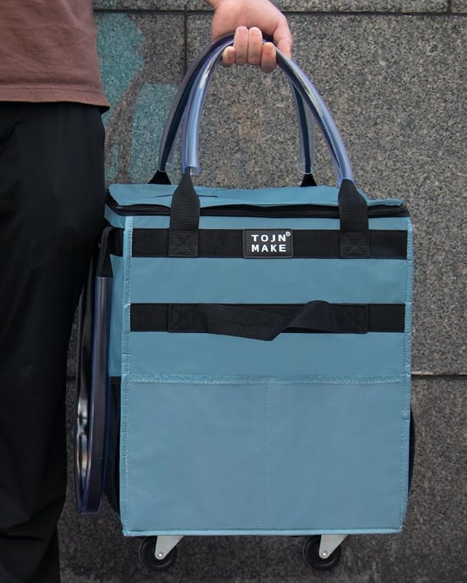 Reusable Grocery Bag on Wheels, Rolling Tote, 46 LBS, Small | Shopping bag on Wheels, 8 Pockets, Zipper Cover, Foldable, Heavy Duty Handles, Blue - Image 7