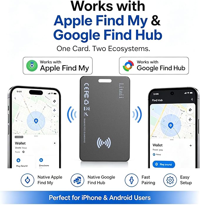 2Pack Wallet Tracker Card (iOS and Android), Apple MFi Certified, Works with Apple Find My & Google Find Hub, Smart Tracker, Slim Bluetooth Tracking Tag for Wallet, Passport, Luggage & Card Holder - Image 2