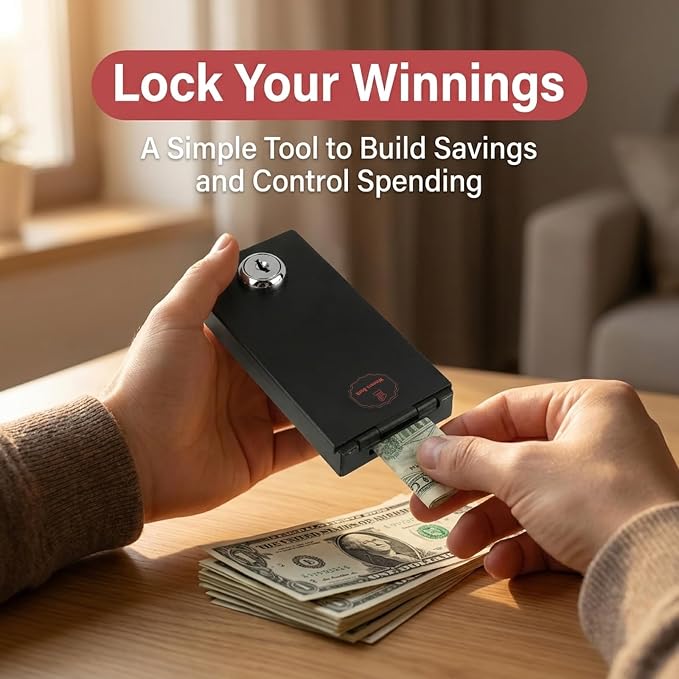 Metal Box for Gambler, Winners Bank Portable Safe with Key, Mini Gambling Lock Box for Cash Money Saving Go Home Gamblers Gifts, Black - Image 7