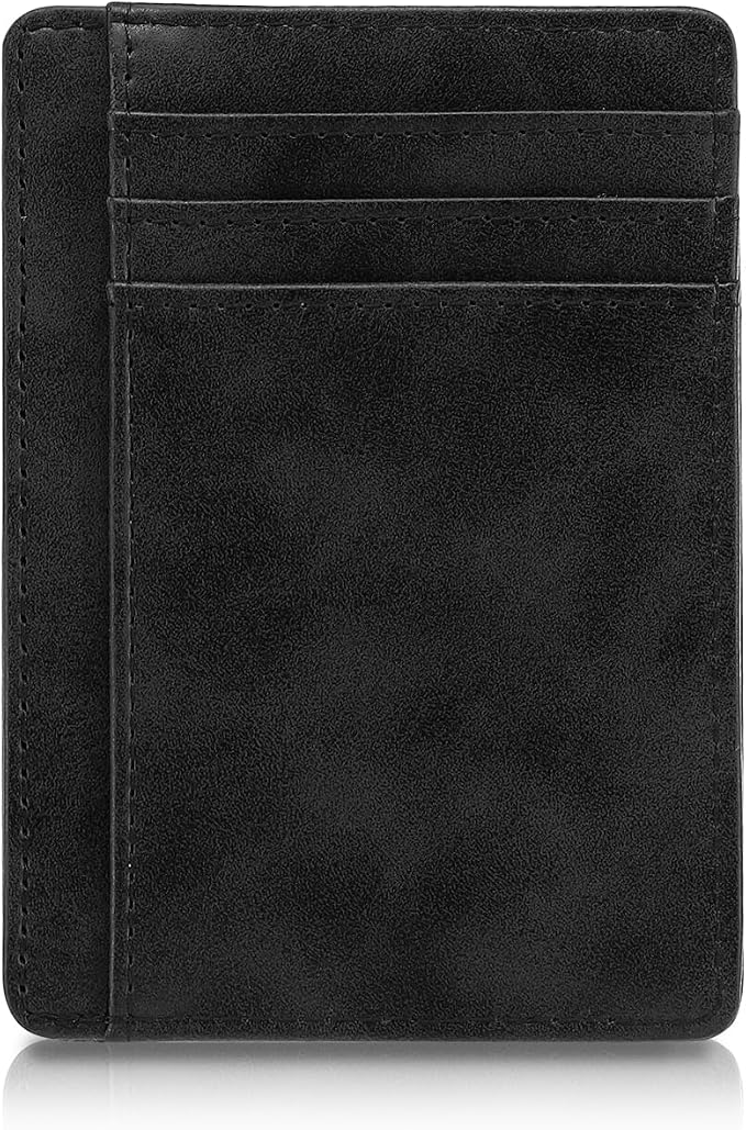 RFID Slim Wallet for Men, Thin Card Holder with ID Window, Minimalist PU Leather Front Pocket Wallets for Storing Cards Checks Cash (Black) by ShowNow