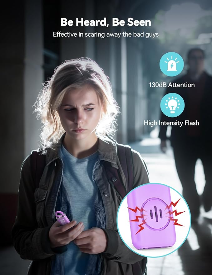 TECKNET Rechargeable Personal Safety Alarm for Women, 130dB Self Defense Keychain Alarm with SOS Strobe Light, Low Battery Notice, Loud Siren Safety Keychain for Girls Kids Elderly - Purple - Image 2