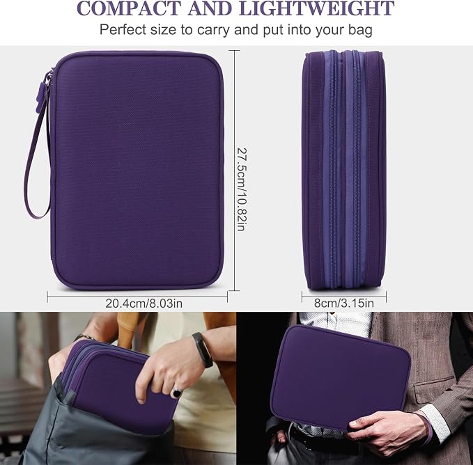 FYY Electronic Organizer, Travel Tech Pouch Bag, Extra Large, Purple | Wrist Strap, Waterproof, Double Layers Electronics Travel Case for iPad, Cord, Laptop Charger, Daily and Business Trips Use - Image 2