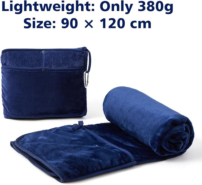 Packable Travel Throw Blanket, Navy Blue | Soft lightweight wearable travel accessory with carry pouch, airplane blanket, road trips, office naps,outdoor camping - Image 4