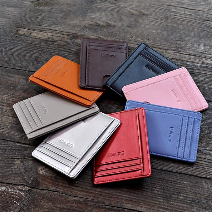 Buffway Slim Minimalist Front Pocket RFID Blocking Leather Wallets for Men and Women - Sand Wathet Blue - Image 5