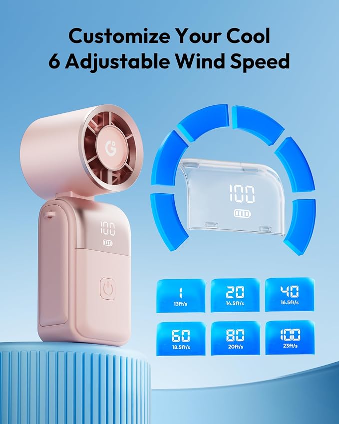 Gaiatop Portable Mini Fan Handheld, 3-in-1 Foldable Pocket Fan, Up to 15H | Personal Small Hand Fan, 6-Speed Turbo Cooling, USB Rechargeable, Outdoor Travel Essentials, Gifts for Women Teen Girls, Pink - Image 7