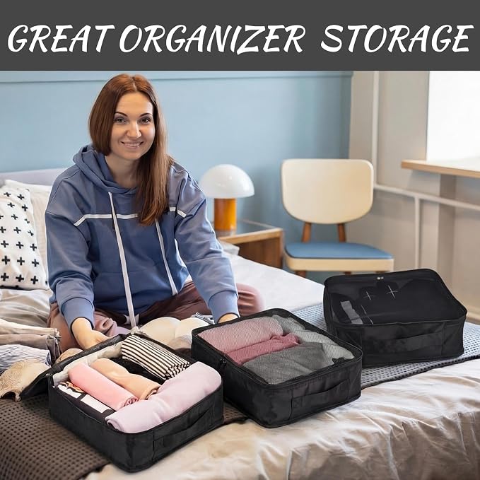 Silkfly 8 Pcs XL Packing Cube for Travel Luggage,Simple,Black | 17.7 x 13 x 4.7, Same Size, Black Suitcase Storage Organizer Set, Reusable Mesh Clothes Cube for Hiking Camp Family Accessory - Image 2