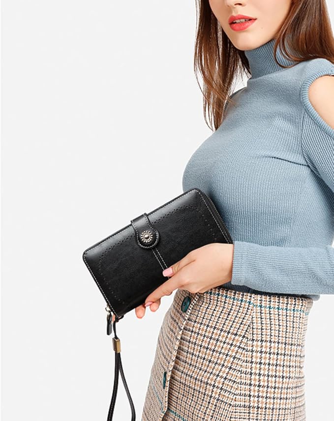 TFKGS Wallet for Women RFID Blocking Leather Large Capacity Card Holder Ladies Phone Clutch Travel Long Purse Wristlet | RFID Blocking - Image 6
