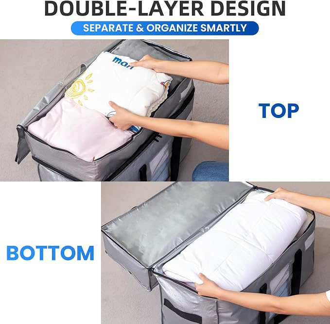 TAILI 2 Tier Moving Bags,4 Pack Silver Storage Bags with Visible Window | XXL Heavy Duty Totes For Home Storage,Wrap Around Handles,Storage Bags for College Dorm, Alternative to Moving Boxes - Image 6