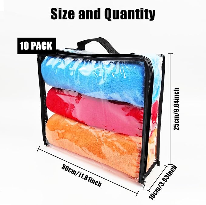 10 Pieces Large Clear Travel Packing Cube ，Clear Vinyl Zippered Storage Bags See Through Moving Bag Plastic Storage Bags PVC Multipurpose Pouch with Handle for Sweater Shirts Dress Storage - Image 2