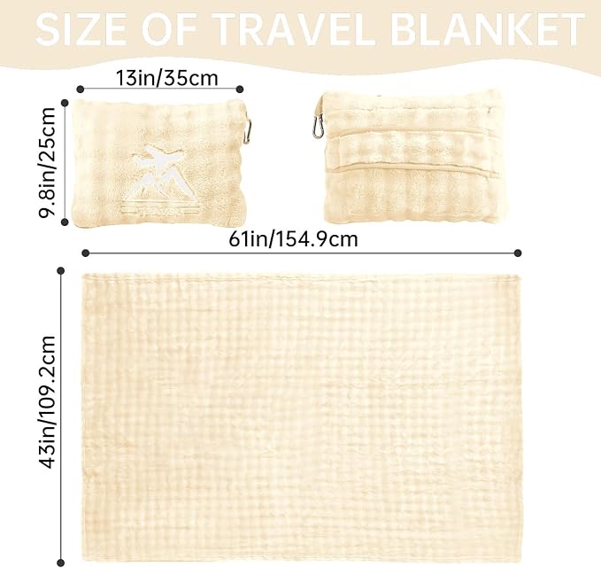 Travel Blanket and Pillow-2-in-1, Ultra-Soft&Compact, Airplane Blanket with Hand Luggage Belt and Backpack Clip,Travelers Accessories Gifts, 61x43 Inches（White） - Image 2