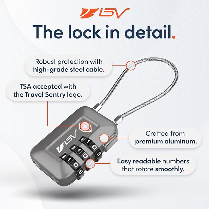 TSA Accepted Luggage Travel Lock, Set-Your-Own Combination Lock for School Gym Locker, Luggage Suitcase Baggage Locks, Filing Cabinets, Toolbox, Case (Slate Gray, 2 Pack) - Image 8