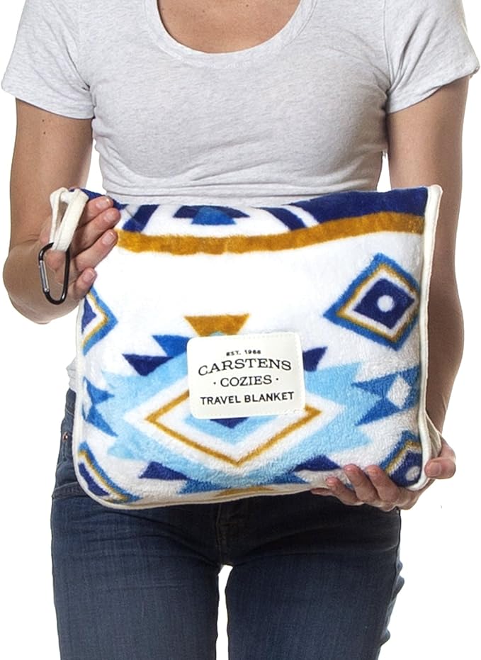 Carstens, Inc. Travel Blanket, Premium Compact 2-in-1 Airplane Blanket/Pillow, Open Sky Blue Aztec - Image 4