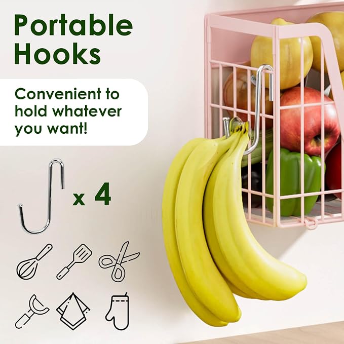 Pink Magnetic Shelf for Fridge, 2 Set Magnetic Fruit Baskets for Refrigerator Magnet Shelves, Potato and Onion Storage Bins, Magnet Holder Wire Basket for Laundry Room Pantry Kitchen Organizer - Image 5