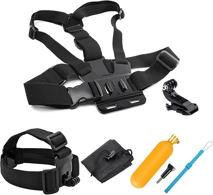 4-in-1 Sports Action Camera Accessories Kit for GoPro Hero 13/12/11/10 | for SJCAM SJ4000 SJ5000 SJ6000 for AKASO Cameras Chest Strap + Head Strap + Floating Grip + Pouch by Unknown