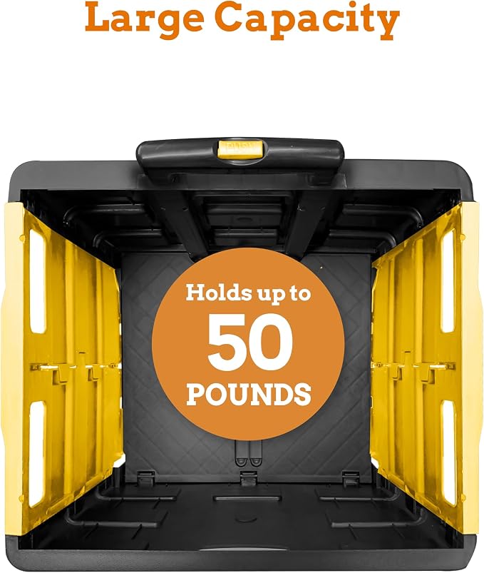 Inspired Living Ultra-Slim Rolling Collapsible Storage Pack-N-Roll Utility-carts, with Telescopic Handle, for Home, Garden, Shopping, Office, School use, Medium, Yellow & Black - Image 3