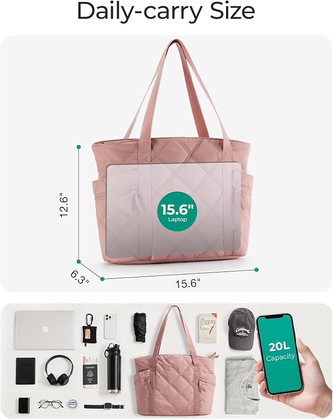BAGSMART Crush Tote Bag for Women, 20L Puffer Work Tote with Zipper | Quilted Nurse Hospital Bag For Travel College Gym - Image 6
