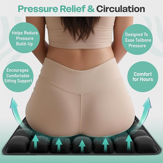 Inflatable Cushion for Pressure Relief – Inflatable Air Seat Cushion for Wheelchairs, Tailbone & Coccyx Support Pad, Anti-Slip Travel Seat Cushion for Office Chair, Car & Wheelchair (18x16) - Image 6