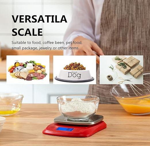 Ultra Slim Food Scale Digital Kitchen Scales Weight Grams Oz Red | Stainless Steel Panel, 1g Increment, Max 11lbs, Backlit Screen, High Precision, Coffee Making, Meal Prep, Include Batteries - Image 9