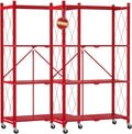 DEANIC 4 Tier Foldable Storage Shelves with Wheels, Large Capacity Shelving Unit, Freestanding Metal Wire Shelf Rack, No Assembly Organizer Rack for Garage Kitchen, Basement, Pantry(Red Pack of 2) by ShowNow
