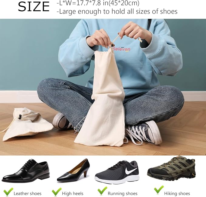 PlasMaller Shoe Storage Bags 100% Cotton with Drawstring for Men and Women for Travel Protecting and Storing Shoes - Image 4