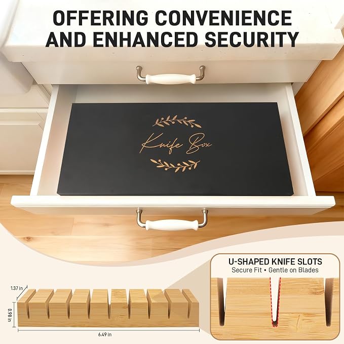 Upgraded Lockable Large Bamboo Knife Storage Box with Magnetic Removable Knife Blocks for Easy, Quick and Safe Culinary Tools Storage, Keyless Kitchen Combination Lock Box, Great Kitchen Gifts - Image 6