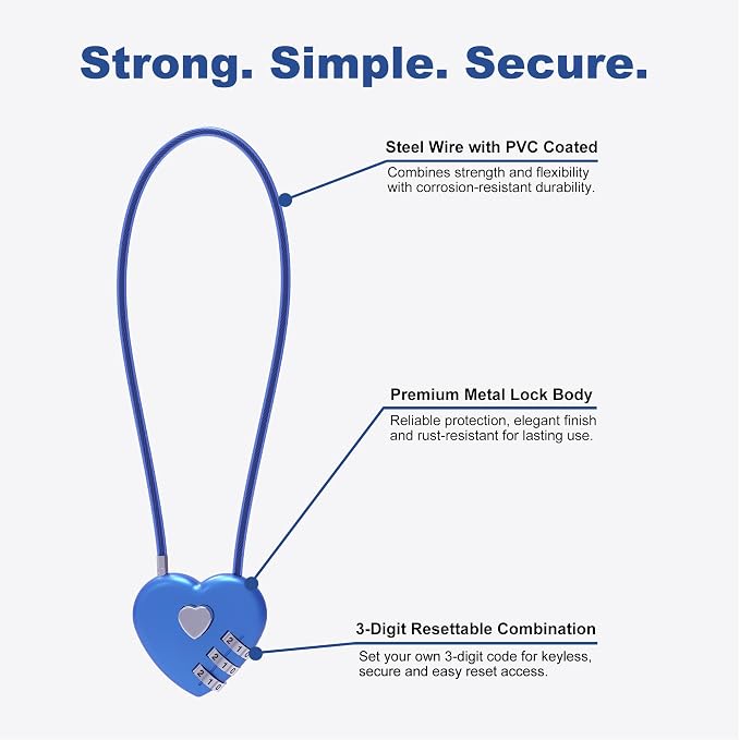 3 Digit Combination Lock, Thin Cable Lock with Code, Cable Padlock Combination, for Travel Essentials, Luggage, Helmet, Stroller, Wardrobe Closet, French Refrigerator Door, Pool Gate - Image 4