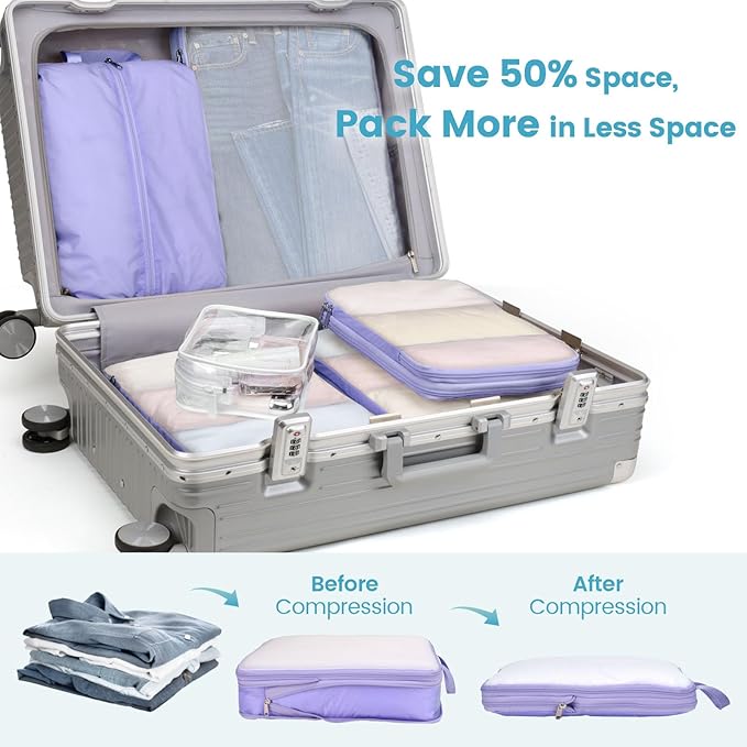 Cambond Mesh Compression Packing Cubes for Travel - 6 Set Organizer, Purple | with Shoe and Underwear Bag, Keep Clothes Sorted, See Through Mesh Helps Quickly Find What You Need, Compression Zip Design - Image 4