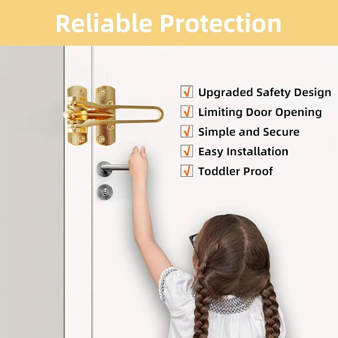 Alise Swing Bar Door Lock,Gold Door Lock for Front Doors and Inside Doors | Security Door Guard Latch for Kids Safety Home Security,Hotel Latch Lock Front Door Child Lock - Image 4