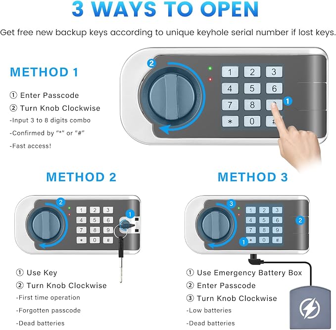 27.56"H Steel Safe Box, 6.0 Cuft Home Safes with Fireproof Waterproof Bag | Digital Security Safes with Programmable Keypad Keys, Smart Alert, Mute Mode, Anti-theft Safety Box for Documents Valuables - Image 7