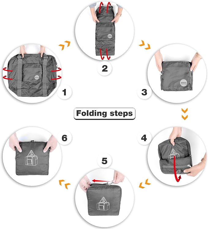WANDF Foldable Personal Item Bag, Carry on Travel Duffle Bag | Frontier Airline Underseat Fit, 18x14x8 inches, Weekend Overnight Trips, Packable - Image 8