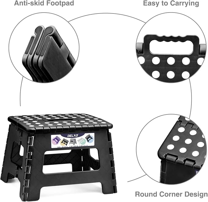 Delxo 9 Inch Kids Step Stool,300 Lbs Folding Step Stool for Toddler Black | Foldable Step Stool,Non-Slip Foot Stools with Handle, Lightweight Collapsible Stool for Kitchen,Bathroom,Bedroom,Garden - Image 3