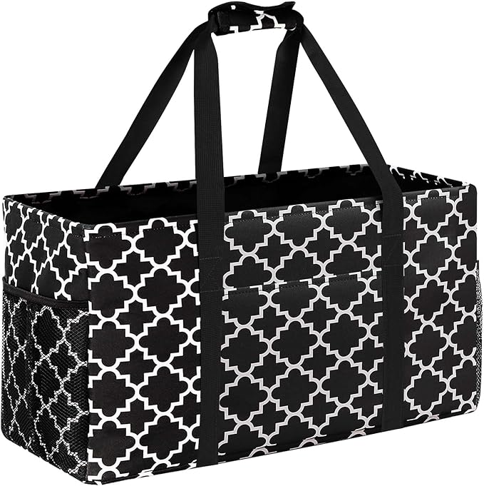 GhvyenntteS Extra Large Utility Tote Bag - Stand Up Utility Tote with Metal Wire Frame & Hard Bottom Board, Reusable Grocery Bags With Handles for Storage, Picnics, Beach, Pool, Laundry, Car, Camping | 22.5"×10.5"×12" by GhvyenntteS