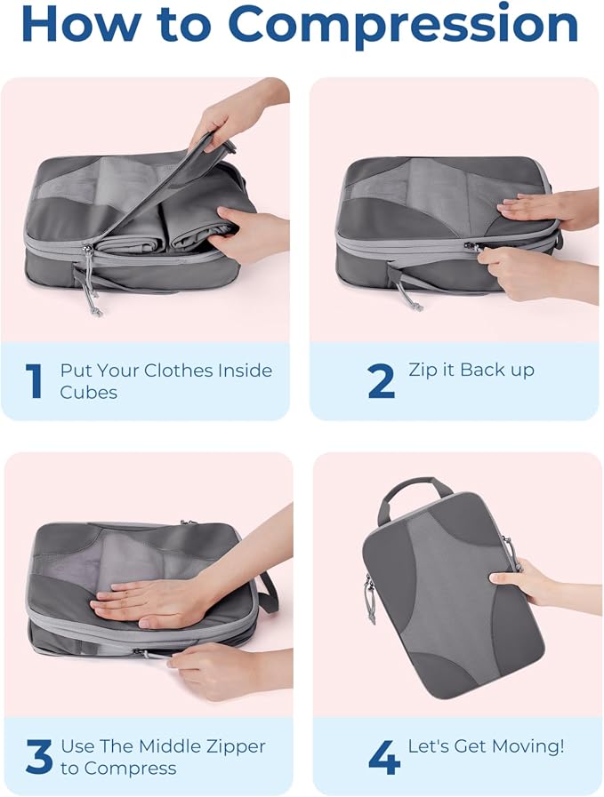 Bagsmart Compression Packing Cubes, Travel Bag Cruise Ship Essentials | Lightweight, Compressible Suitcase Organizer Set fit Standard Carry-On & Checked Luggage, 6 Set, 14 Set Washable Packing Bags - Image 5