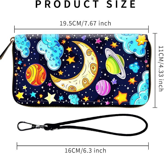 Wallet,Leather Long Wallet Suitable For Ladies And Teenagers - Detachable Wristband + RFID Travel Wallet With Card Slot - Colored Universe - Image 2