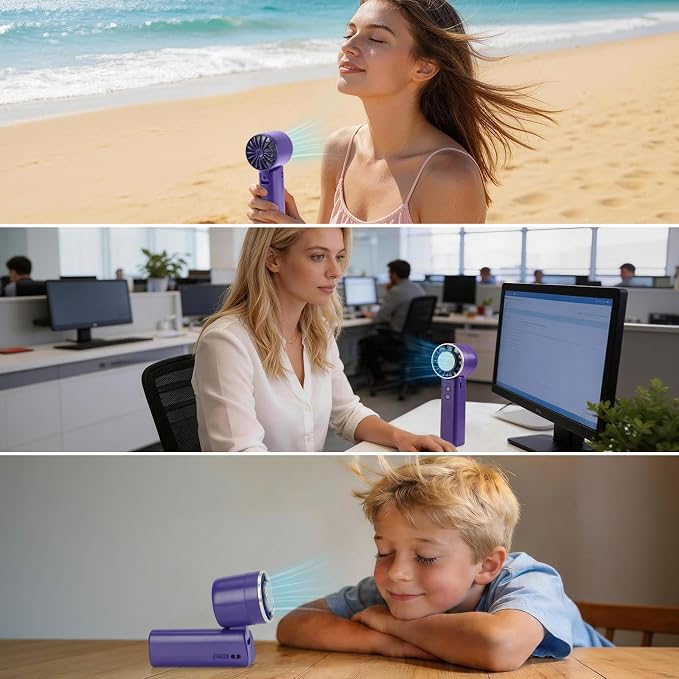 Foldable Handheld Fan with Ice Cooling - 4 Speed Rechargeable Mini Portable Fan, Ultra-Lightweight Personal Air Cooler for Desk, Travel and Makeup, Purple - Image 4