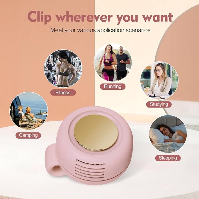 Portable Silent Mini Bladeless Electric Fan,Small fan Clip on for Shirt & Waist,2026 New Mini Bladeless Fan Clip On,Adjustable 3-Speed For Outdoor & Travel & Office, Travel Accessories, Gift (pink) - Image 7
