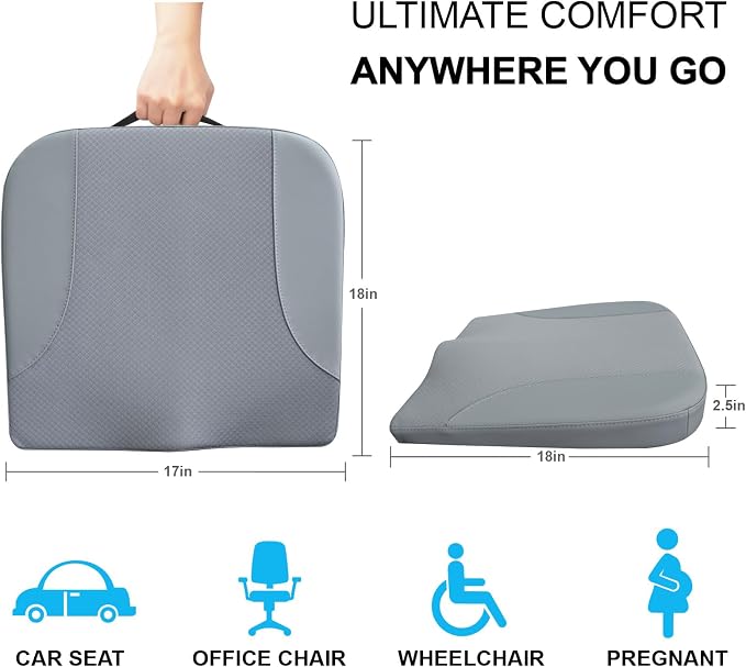 Allaboutsla Car Seat Cushion, Car Seat Cushions for Long Driving | Comfortable Memory Foam Driver Seat Cushion, Automotive Seat Cushions, Butt Pillow for Car,Truck, Office Chair, Gray - Image 7