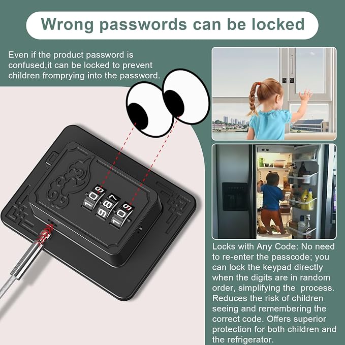 2-Pack Password Refrigerator Lock, Combination Child Proof Safety Lock，Baby Proofing fridge lock，Door Latches for Fridge Cabinet Drawer Closet, Freezer Lock No Keys Needed (Black) - Image 6