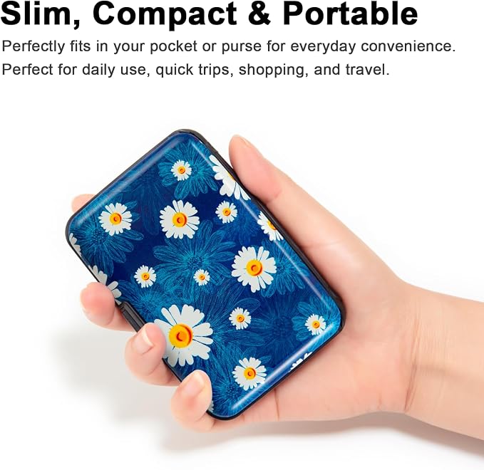Credit Card Holder, Metal Card Wallet RFID Blocking Mini Slim Aluminum Business Hard Card Case for Women Men (Chamomiles) - Image 2